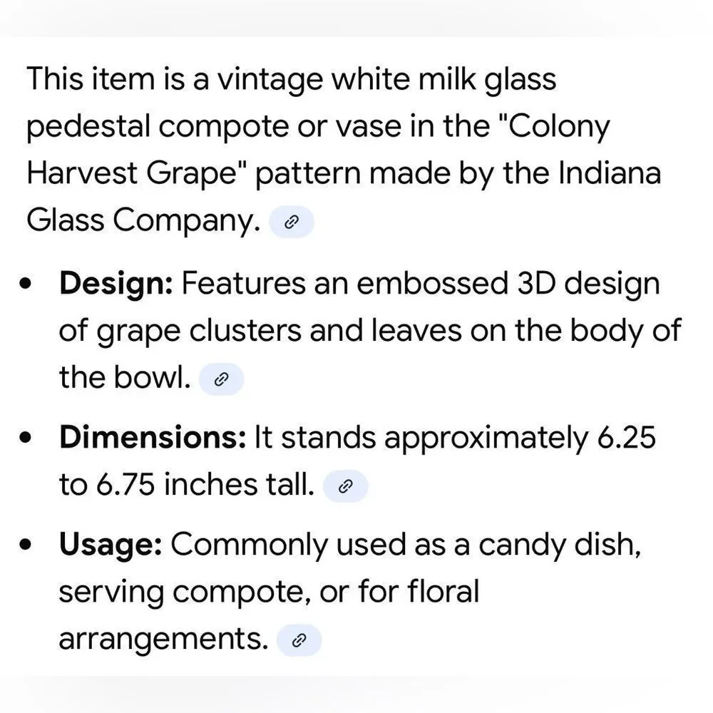 Indiana Glass White Milk Pedestal 6 2/2 In Tall Vase 3 In Round Grape Floral